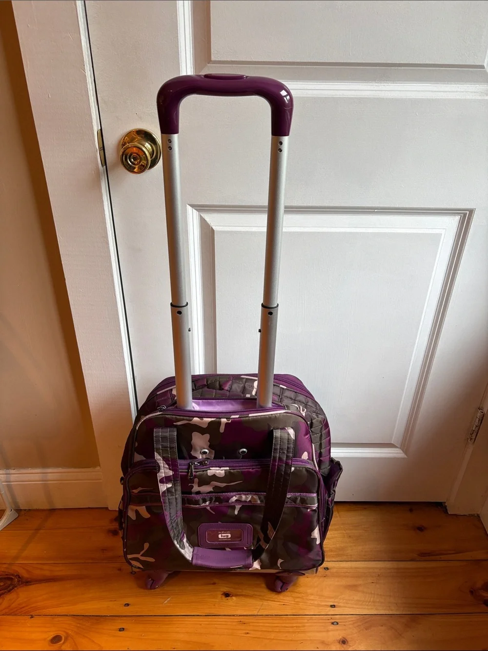 lug Purple Camo “Puddle Jumper” Quilted Rolling Tote with Multiple Pockets